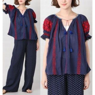 スピックアンドスパン(Spick & Span)の【定価46440円】　ULLA JOHNSON　フラワー　刺繍ブラウス(Tシャツ(半袖/袖なし))