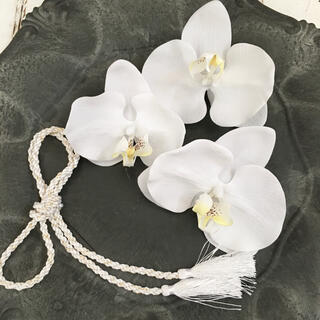 大きな胡蝶蘭3輪とタッセルの髪飾り⭐︎結婚式⭐︎和装(ヘッドドレス/ドレス)