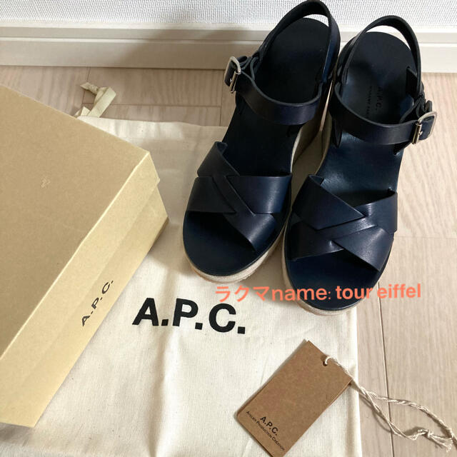 最終値下！新品　APC レザー サンダル  ウェッジ　ネイビー　37