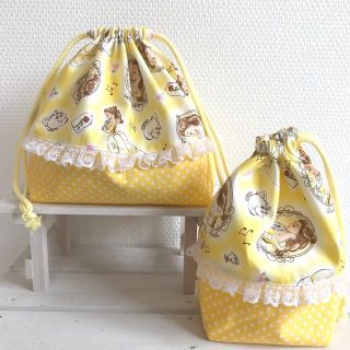 ラスト♡ベル柄イエロー♡水玉 ミニフリル  お弁当袋＋コップ袋(外出用品)