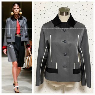 プラダ(PRADA)の本物 プラダ オーバーサイズ パイピング デザイン ジャケット 38 グレー系(その他)