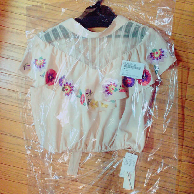 lily brown 刺繍フリルトップス シャツ/ブラウス(半袖/袖なし)