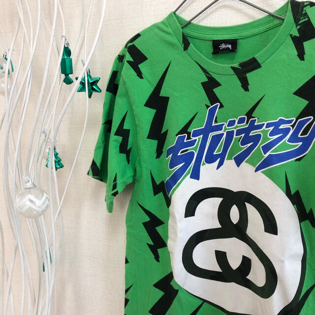 STUSSY(ステューシー)のSTUSSY ステューシー　Tシャツ グリーン　総柄　ロゴ　コロンビア製　M メンズのトップス(Tシャツ/カットソー(半袖/袖なし))の商品写真