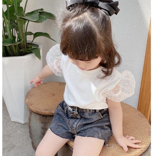 夏服90　シフォンパフスリーブ✾　Tシャツ　女の子　韓国子供服 キッズ/ベビー/マタニティのキッズ服女の子用(90cm~)(Tシャツ/カットソー)の商品写真