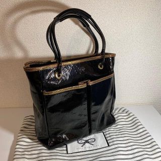 ANYA HINDMARCH トートバッグ 麻 パテントレザー エナメル