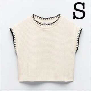 【新品未使用】ZARA クロシェ編みニットトップス タンク ノースリーブ S(ニット/セーター)