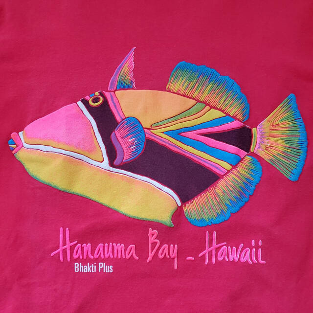 Hanes(ヘインズ)のUS古着 USA製 Tシャツ 発泡プリント フィッシュ アニマル ハワイ XL メンズのトップス(Tシャツ/カットソー(半袖/袖なし))の商品写真