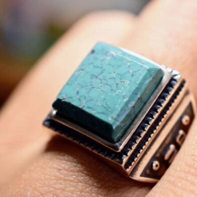 最安値安い 78 長方形 緑青 ターコイズ 指輪の通販 by mika-Jewelry｜ラクマ 天然 トルコ石 メンズ リング 四角 最安価格