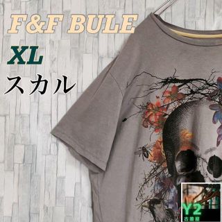 古着★スカル　Tシャツ XL f&f blue テーシャツ(スウェット)