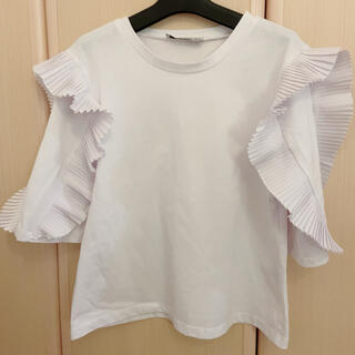 白 袖フリルTシャツ Sサイズ(Tシャツ(半袖/袖なし))