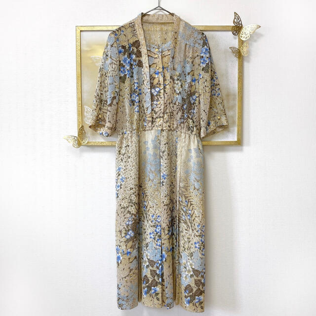 GUNNE SAX(ガニーサックス)の美品 古着 希少 ヴィンテージ レトロ ロングワンピース フラワー 花柄 総柄 レディースのワンピース(ロングワンピース/マキシワンピース)の商品写真