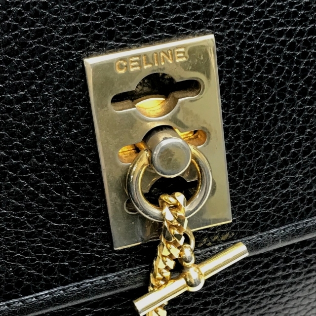 セリーヌ CELINE チェーンロック ヴィンテージ トートバッグ ハンドバッグ レザー ブラック×ゴールド金具