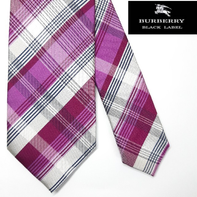 BURBERRY BLACK LABEL(バーバリーブラックレーベル)の【美品】BURBERRY BLACKLABEL ピンク チェック柄 ネクタイ メンズのファッション小物(ネクタイ)の商品写真