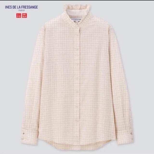 UNIQLO(ユニクロ)の新品　ユニクロ×イネス　コットンフリルチェックシャツ　M レディースのトップス(シャツ/ブラウス(長袖/七分))の商品写真