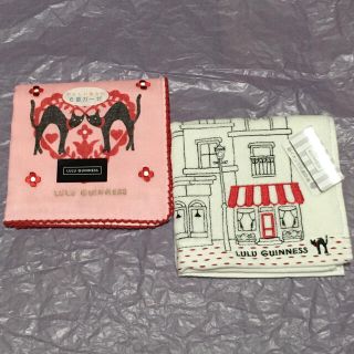 ルルギネス(LULU GUINNESS)のレア♪新品☆ルルギネス  タオルハンカチ&ガーゼハンカチ 6重ガーゼ ネコ 刺繍(ハンカチ)