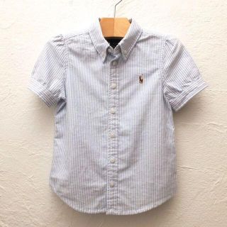 ポロラルフローレン(POLO RALPH LAUREN)の新品 ポロラルフローレン 4T 子供服ストライプ 半袖 水色 ボタンダウンシャツ(ブラウス)