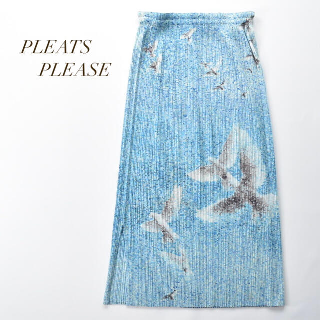 極希少 PLEATS PLEASE イッセイミヤケ 芸術 鳥画 プリーツスカート