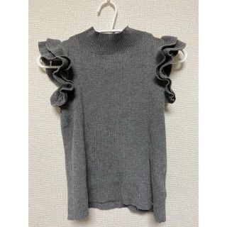 レディメイド(LADY MADE)のサマーニット　タンクトップ　グレー　フリル　レディメイド(カットソー(半袖/袖なし))