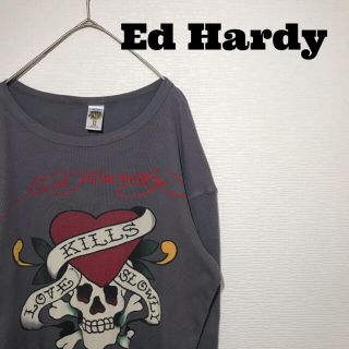 エドハーディー(Ed Hardy)のエドハーディ Ed Hardy Tシャツ ロンT M グレー ロゴ(Tシャツ/カットソー(七分/長袖))