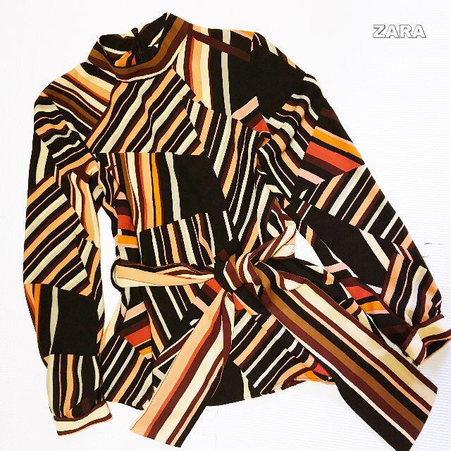 ZARA(ザラ)の【ZARA】マルチカラー総柄 ウエストベルトリボン カットソー レディースのトップス(シャツ/ブラウス(長袖/七分))の商品写真