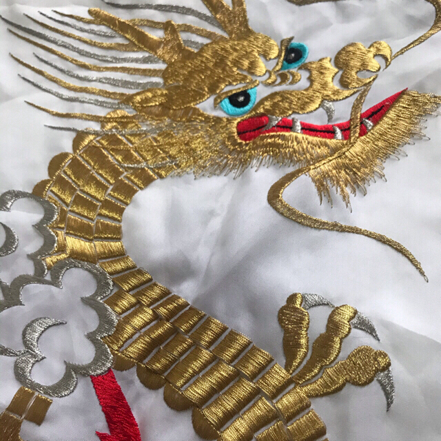 龍 ドラゴン ハッピ 法被 白 金糸 銀糸 品