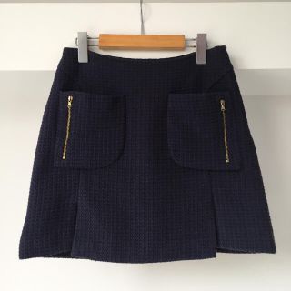 ザラ(ZARA)のZARA ザラ ポケット ワッフル スカート ネイビー(ミニスカート)