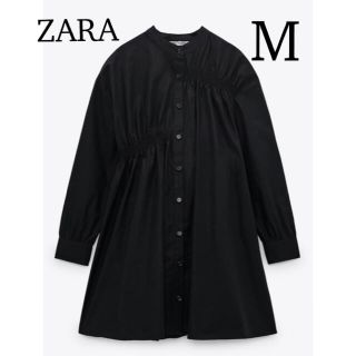 ザラ(ZARA)の【新品・タグ付き】ザラZARA ポプリン地 ミニワンピース ブラック M(ミニワンピース)