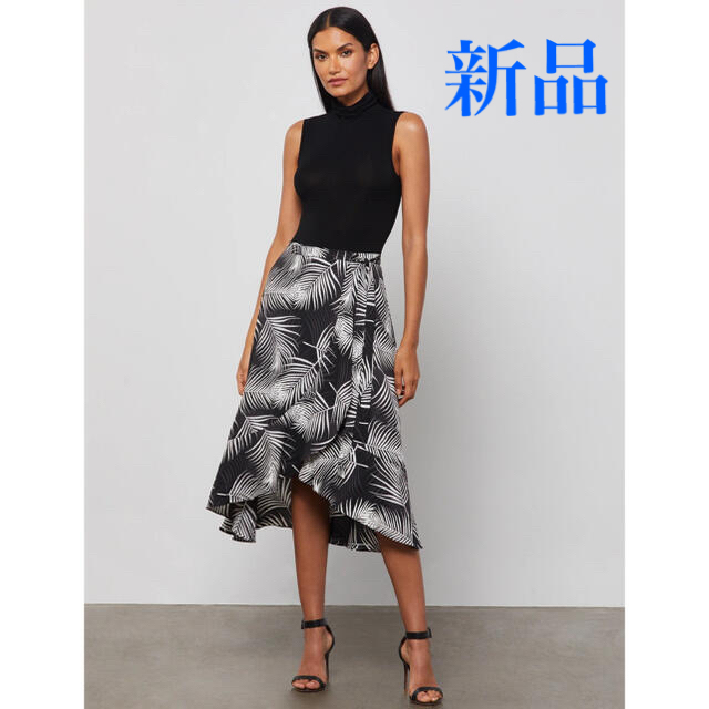 BCBGMAXAZRIA】(新品)フェザープリントラップスカート - ロングスカート