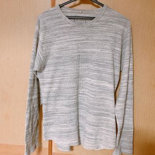 イッカ(ikka)のグレーボーダー　ワッフルTシャツ　ワッフルシャツ　メンズMサイズ(Tシャツ/カットソー(七分/長袖))