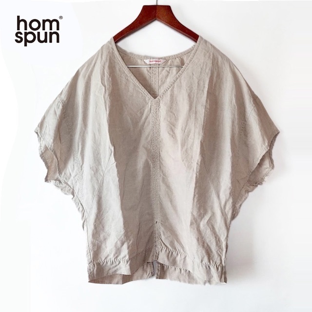 美品 homspun✨リネンバイオ リラックスシルエット プルオーバーシャツ