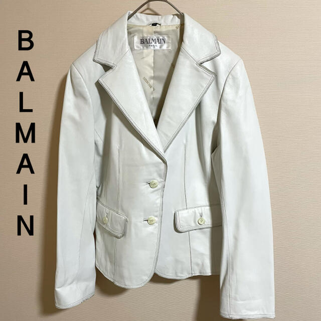 BALMAIN(バルマン)の貴重　バルマン　ジャケット　シープスキン　ホワイト　羊革 レディースのジャケット/アウター(テーラードジャケット)の商品写真