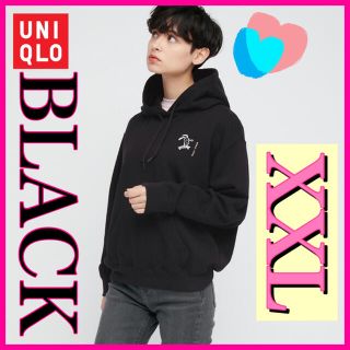 ユニクロ(UNIQLO)の新品 タグ付き ピーナッツ 長場雄 スウェットプルパーカ BLACK XXL (パーカー)