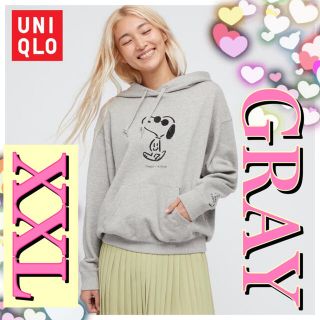 ユニクロ(UNIQLO)の新品 タグ付き ピーナッツ 長場雄 スウェットプルパーカ GRAY XXL (パーカー)