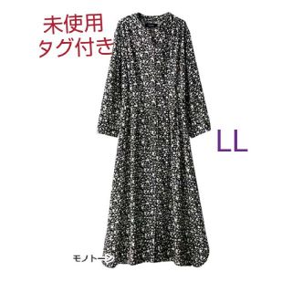 ベルーナ(Belluna)の未使用タグ付　接触冷感　2way 七分袖　花柄ワンピース　ひざ丈　春夏　LL　(ひざ丈ワンピース)