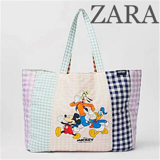 【新品未使用】ZARA ミッキーマウス ディズニー ギンガムチェックトートバッグ(トートバッグ)