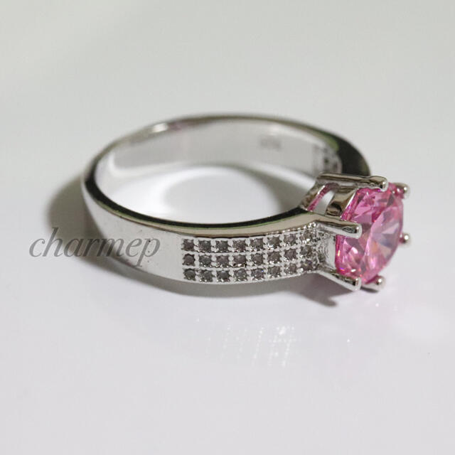 【PR009】ピンクストーンのキラキラシルバーリング レディースのアクセサリー(リング(指輪))の商品写真