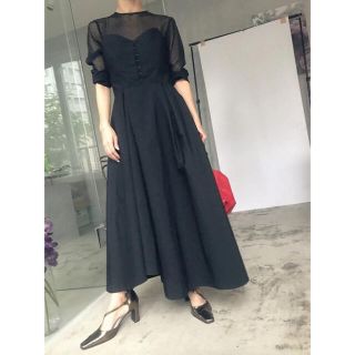 アメリヴィンテージ(Ameri VINTAGE)のDOT SHEER FLARE DRESS(ロングワンピース/マキシワンピース)