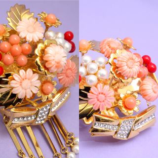 彫金かんざし2本セット(本サンゴ菊花と結び)(ヘアピン)