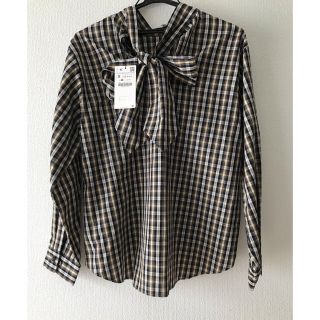 ザラ(ZARA)のZARA チェックリボンシャツ　Sサイズ　新品未使用(シャツ/ブラウス(長袖/七分))