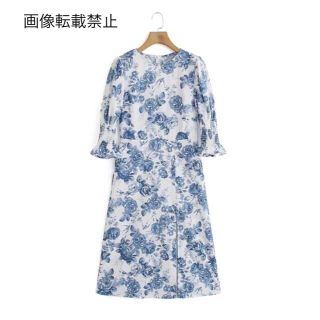 ザラ(ZARA)の🍀5月新作🎏4228◆blue ブルー 花柄 ワンピース(ひざ丈ワンピース)