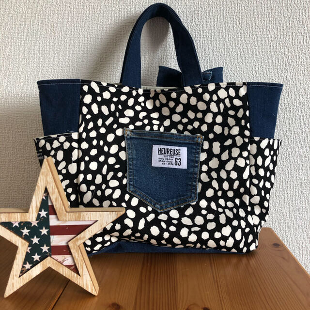 no.19ハンドメイド サイドポケットトートバッグ デニムリメイク no.19ハンドメイド サイドポケットトートバッグ デニムリメイク