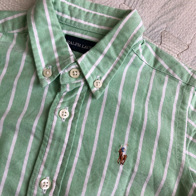 Ralph Lauren(ラルフローレン)の美品　ラルフローレン　ストライプシャツ　90 グリーン　 キッズ/ベビー/マタニティのキッズ服男の子用(90cm~)(ブラウス)の商品写真