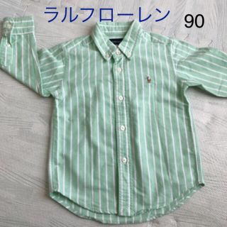 ラルフローレン(Ralph Lauren)の美品　ラルフローレン　ストライプシャツ　90 グリーン　(ブラウス)