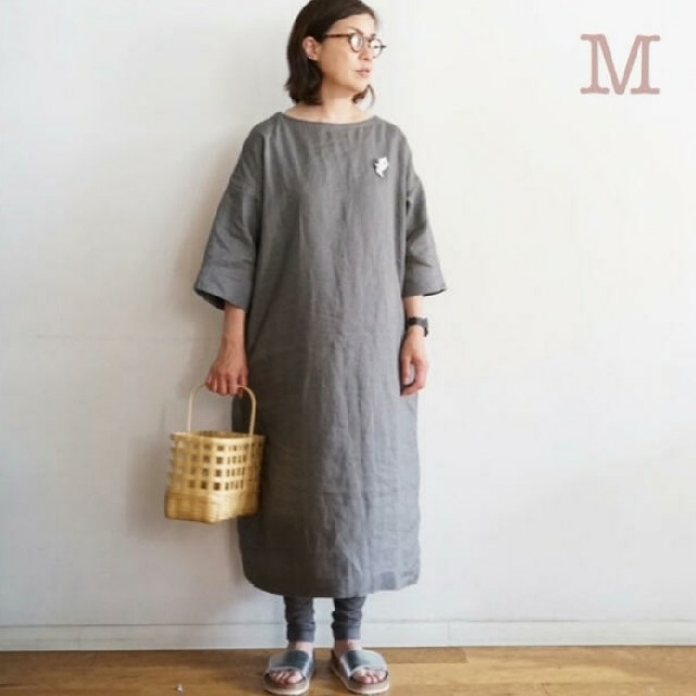 MUJI (無印良品)(ムジルシリョウヒン)の☆新品☆ 無印良品フレンチリネン洗いざらし七分袖ワンピース／カーキベージュ／Ｍ レディースのワンピース(ひざ丈ワンピース)の商品写真