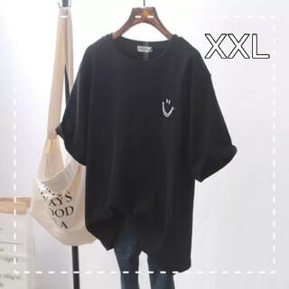 XXLサイズ　ブラック　黒　スマイルTシャツ オーバーサイズ ビッグシルエット (Tシャツ(半袖/袖なし))