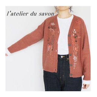 アトリエドゥサボン(l'atelier du savon)のFU85】アトリエドゥサボン 山のぼり 刺繍 Vネック カーディガン F(カーディガン)