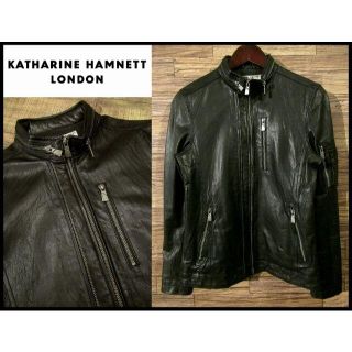 キャサリンハムネット(KATHARINE HAMNETT)の美品 キャサリンハムネット ゴートスキン レザー シングル ライダース 黒 M(ライダースジャケット)