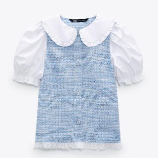 ザラ(ZARA)のZARA コントラスト　シャツ　テクスチャー　ブルー(シャツ/ブラウス(長袖/七分))