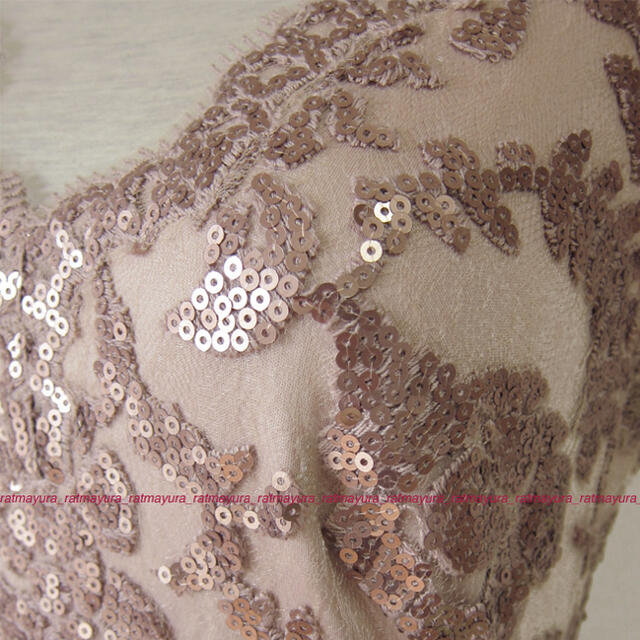 TADASHIスパンコール刺繍ワンピース人気色ピンクベージュ希少US.2サイズ