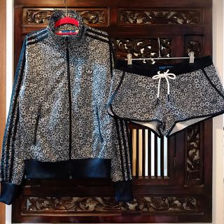 アディダス モノトーン 花柄 パンツ ジャージ ジャケット セットアップ 上下